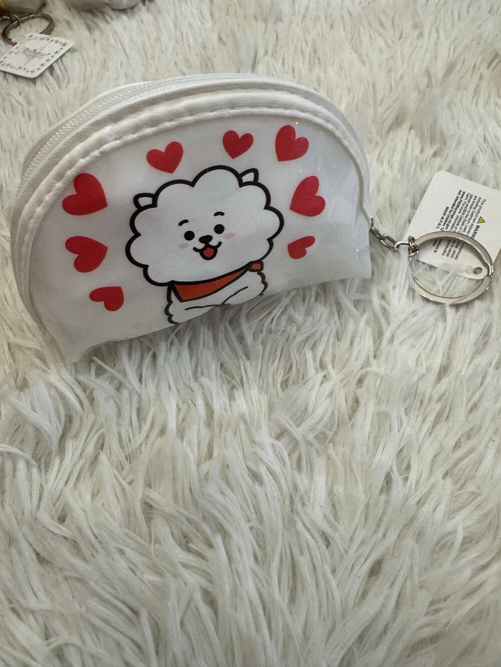 BTS RJ Jin White & red heart coin purse pouch zipper keychain